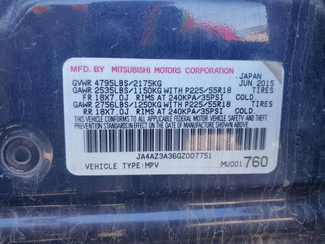 JA4AZ3A36GZ007751 - 2016 MITSUBISHI OUTLANDER SE ლურჯი ფოტო 14