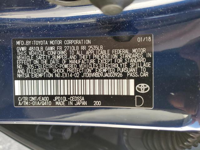 JTDBVRBD9JA003926 - 2018 TOYOTA MIRAI 蓝色 照片 13