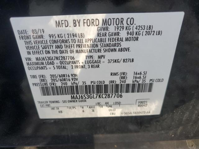 MAJ6S3GL7KC287706 - 2019 FORD ECOSPORT SE أسود صورة 13