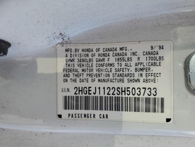 2HGEJ1122SH503733 - 1995 HONDA CIVIC EX WHITE photo 12