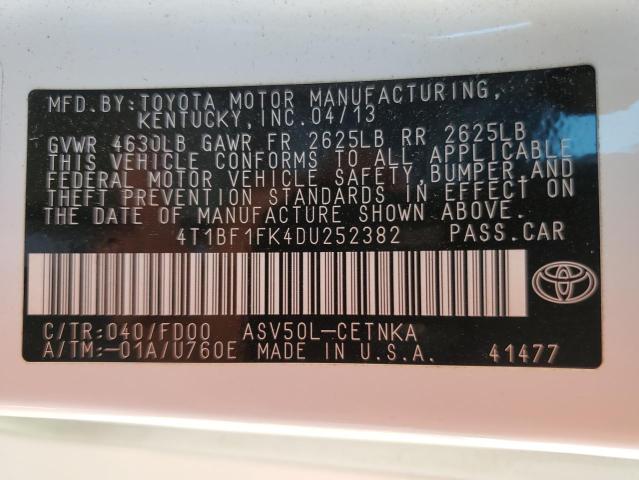 4T1BF1FK4DU252382 - 2013 TOYOTA CAMRY L Ağ foto 12