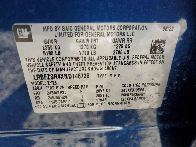 LRBFZSR4XND146728 - 2022 BUICK ENVISION AVENIR BLUE photo 14