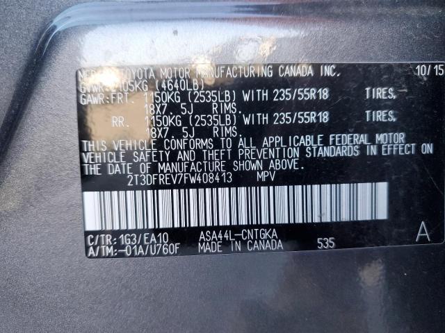 2T3DFREV7FW408413 - 2015 TOYOTA RAV4 LIMITED GRAY photo 13