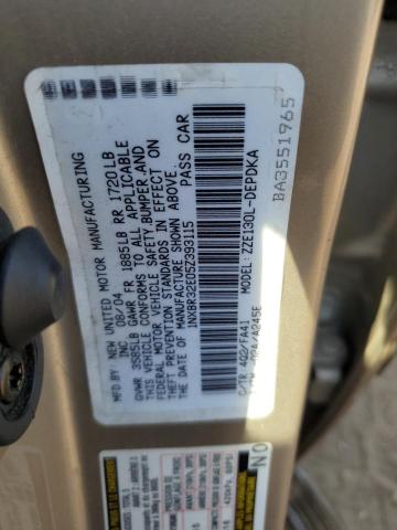 1NXBR32E05Z393115 - 2005 TOYOTA COROLLA CE TAN photo 12