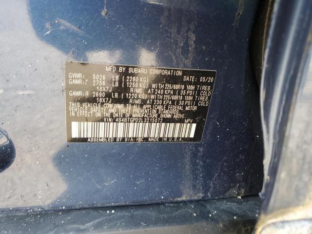 4S4BTGPD2L3215072 - 2020 SUBARU OUTBACK TOURING LDL BLUE photo 13