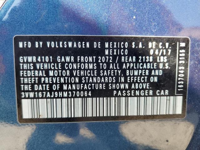 3VW167AJ9HM370064 - 2017 VOLKSWAGEN JETTA S BLUE photo 12