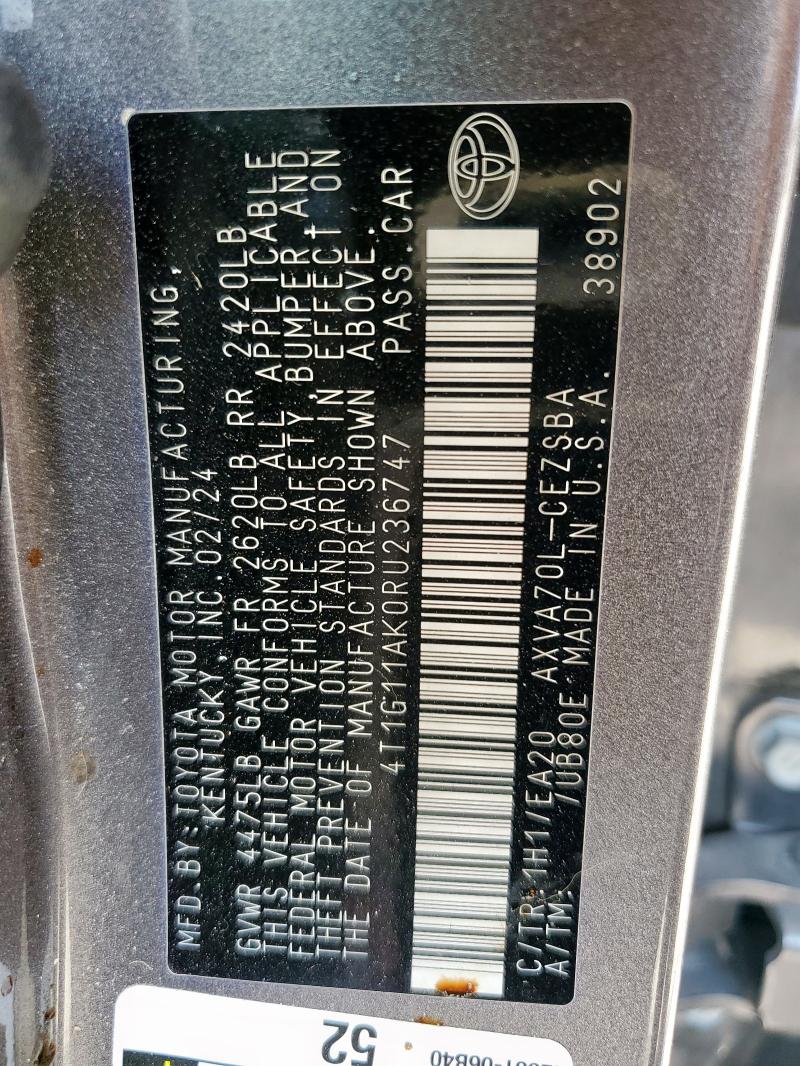 4T1G11AK0RU236747 - 2024 TOYOTA CAMRY SE NIGHT SHADE GRAY photo 13