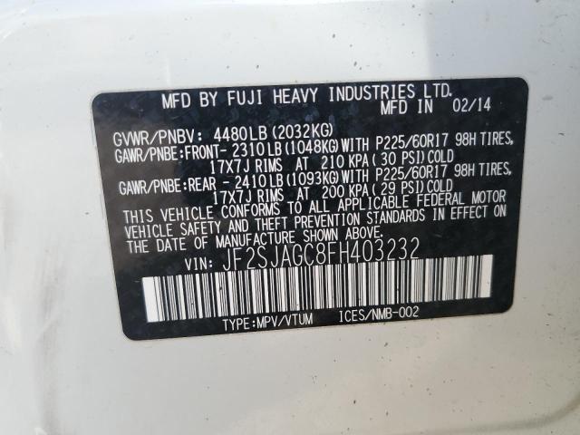 JF2SJAGC8FH403232 - 2015 SUBARU FORESTER 2.5I PREMIUM Ақ фото 12