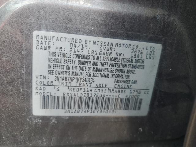 3N1AB7AP1KY340434 - 2019 NISS SENTRA S GRAY photo 13