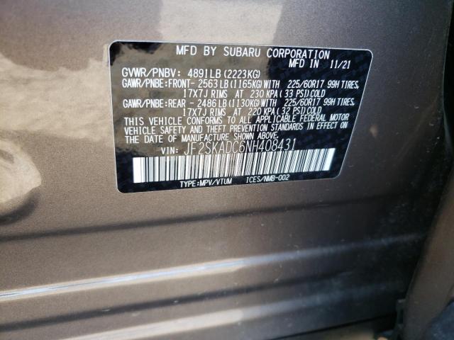 JF2SKADC6NH408431 - 2022 SUBARU FORESTER PREMIUM Қоңыр фото 14