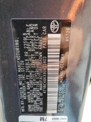 4T1BE46KX9U833803 - 2009 TOYOTA CAMRY BASE GRAY photo 12