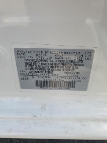 3N1CN7AP9FL829280 - 2015 NISSAN VERSA S WHITE photo 13
