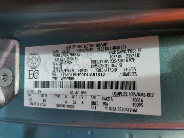 1FMCU9H99DUA81812 - 2013 FORD ESCAPE SEL ლურჯი ფოტო 13