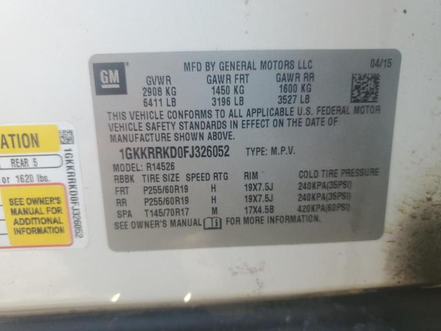 1GKKRRKD0FJ326052 - 2015 GMC ACADIA SLT-1 Ağ foto 13