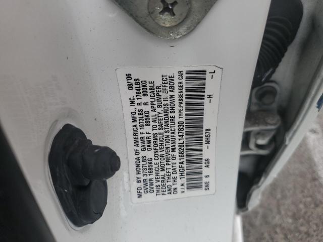 1HGFA16826L147830 - 2006 HONDA CIVIC EX WHITE photo 12