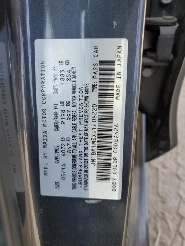 JM1BM1M3XE1208220 - 2014 MAZDA 3 GRAND TOURING GRAY photo 12
