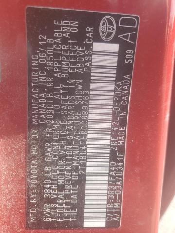 2T1BU4EE8CC889763 - 2012 TOYOTA COROLLA BASE Rouge photo 12