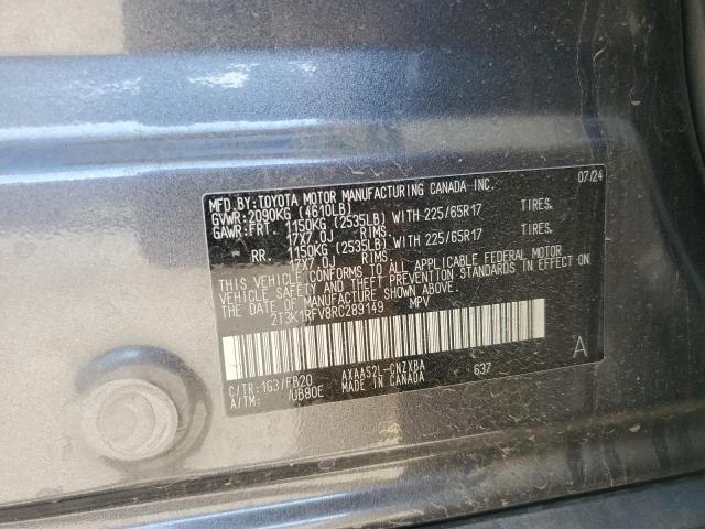 2T3K1RFV8RC289149 - 2024 TOYOTA RAV4 LE 灰色 照片 12