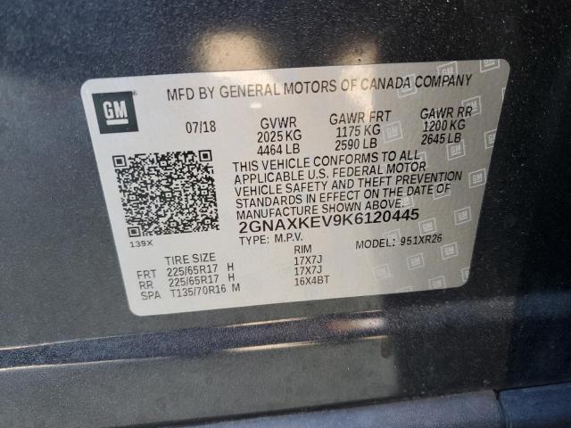 2GNAXKEV9K6120445 - 2019 CHEVROLET EQUINOX LT GRAY photo 13