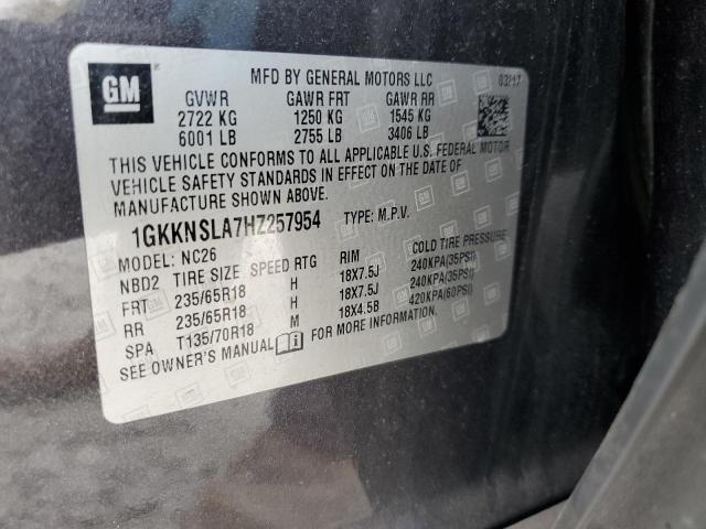 1GKKNSLA7HZ257954 - 2017 GMC ACADIA SLE GRAY photo 13