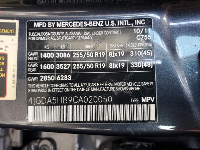 4JGDA5HB9CA020050 - 2012 MERCEDES-BENZ ML 350 4MATIC BLUE photo 13