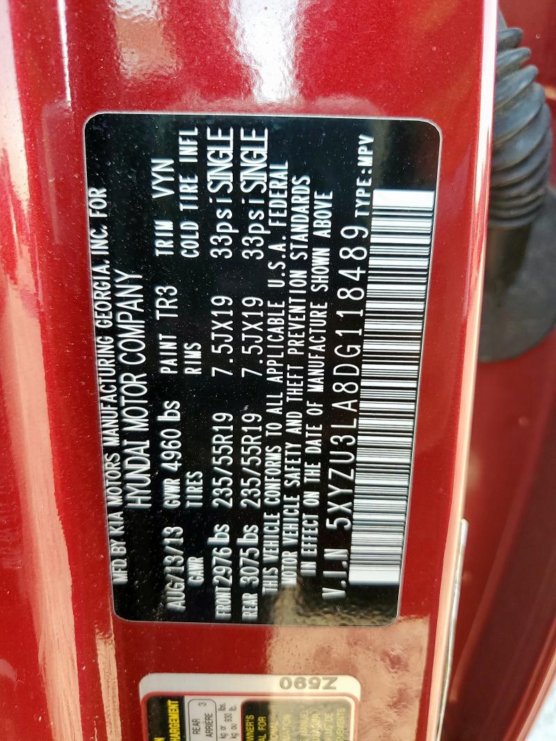 5XYZU3LA8DG118489 - 2013 HYUNDAI SANTA FE S წითელი ფოტო 13