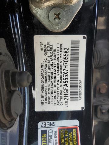 2HGFA555X7H705582 - 2007 HONDA CIVIC SI BLACK photo 12