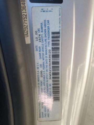 3VWCK21C91M434120 - 2001 VOLKSWAGEN NEW BEETLE GLS SILVER photo 12