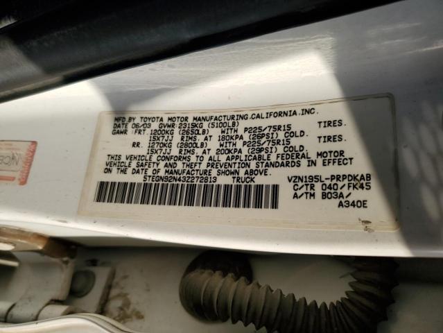 5TEGN92N43Z272813 - 2003 TOYOTA TACOMA DOUBLE CAB PRERUNNER WHITE photo 12