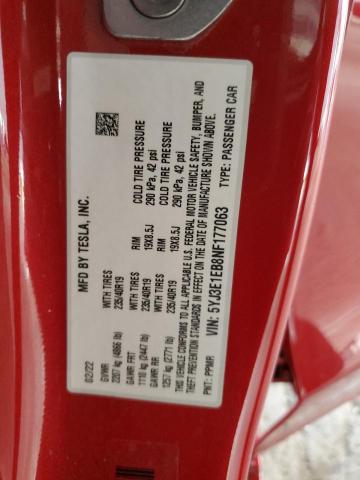 5YJ3E1EB8NF177063 - 2022 TESLA MODEL 3 წითელი ფოტო 12