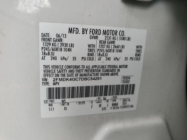 2FMDK4GC7DBC54291 - 2013 FORD EDGE SE 白色 照片 13