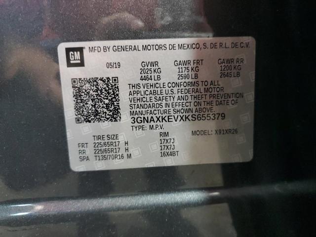 3GNAXKEVXKS655379 - 2019 CHEVROLET EQUINOX LT GRAY photo 13