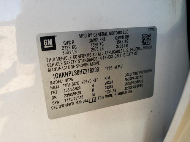 1GKKNPLS0HZ218208 - 2017 GMC ACADIA DENALI WHITE photo 13