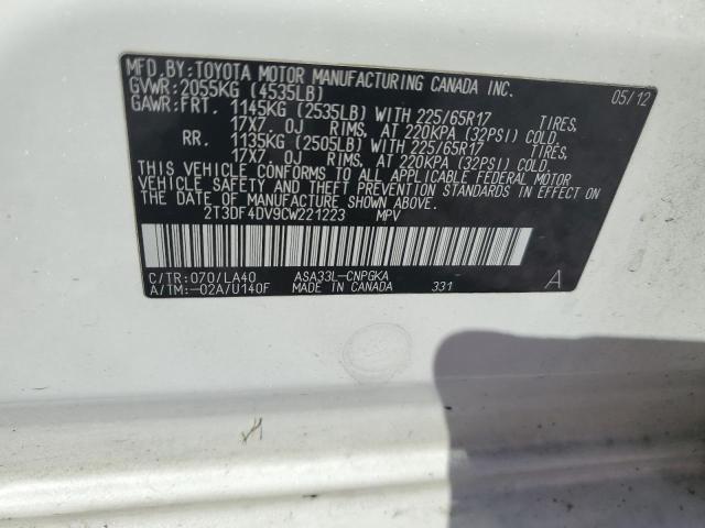 2T3DF4DV9CW221223 - 2012 TOYOTA RAV4 LIMITED Ақ фото 13