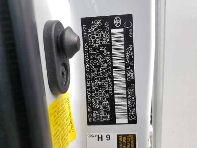 JTDKAMFU3N3163318 - 2022 TOYOTA PRIUS NIGHT SHADE Білий фото 13