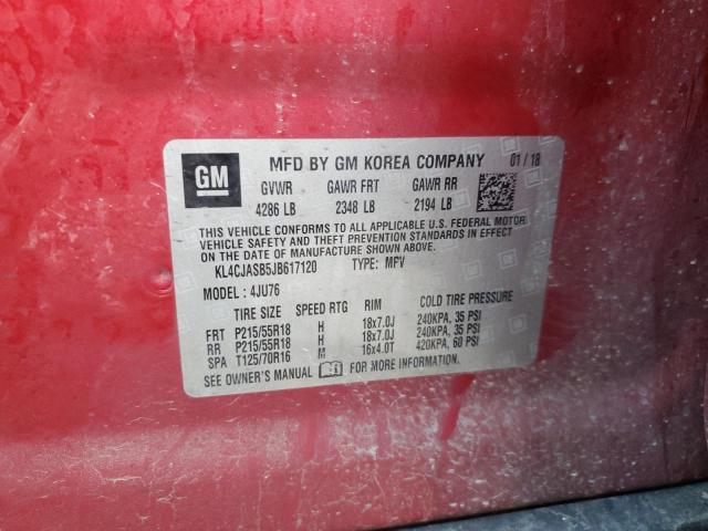 KL4CJASB5JB617120 - 2018 BUICK ENCORE PREFERRED Kırmızı fotoğraf 13