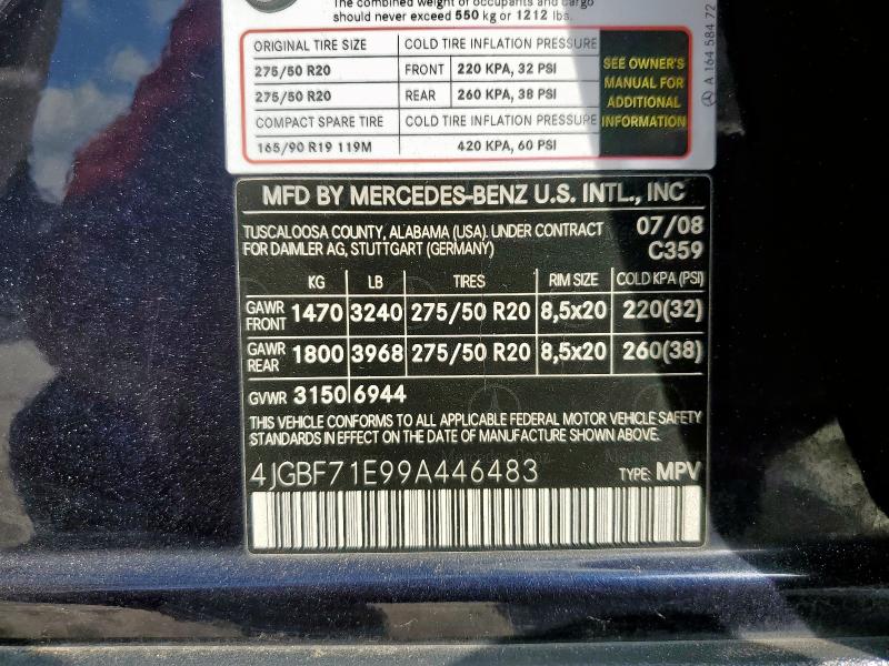 4JGBF71E99A446483 - 2009 MERCEDES-BENZ GL 450 4MATIC BLUE photo 14