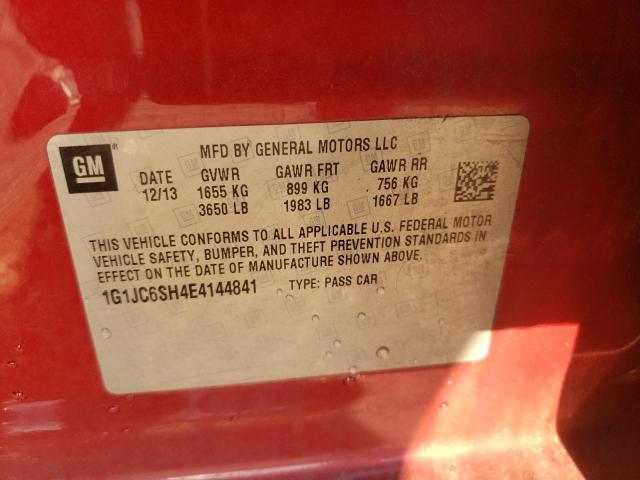 1G1JC6SH4E4144841 - 2014 CHEVROLET SONIC LT RED photo 12