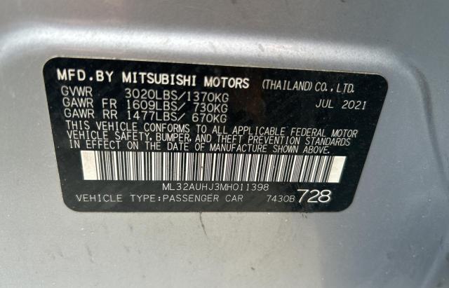 ML32AUHJ3MH011398 - 2021 MITSUBISHI MIRAGE ES GRAY photo 10