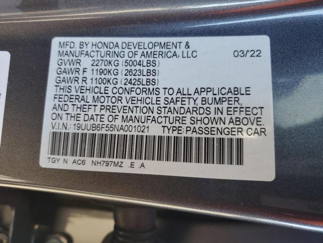 19UUB6F55NA001021 - 2022 ACURA TLX TECH A GRAY photo 12