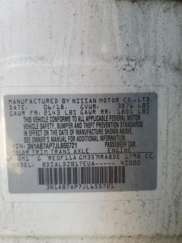 3N1AB7AP7JL655721 - 2018 NISSAN SENTRA S WHITE photo 12