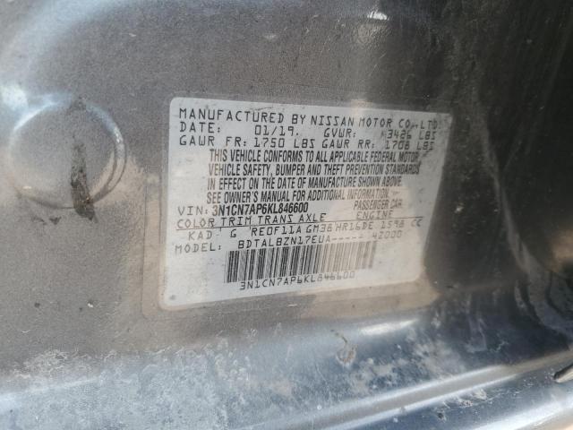 3N1CN7AP6KL846600 - 2019 NISS VERSA S ნაცრისფერი ფოტო 12