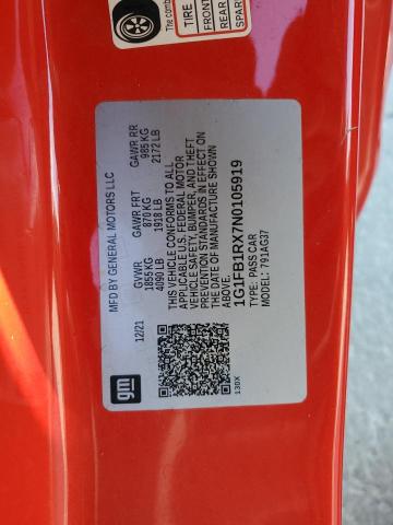 1G1FB1RX7N0105919 - 2022 CHEVROLET CAMARO LS 红色 照片 12