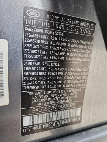 SALGS2VF5FA204029 - 2015 LAND ROVER RANGE ROVE HSE GRAY photo 13