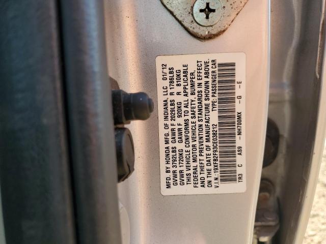 19XFB2F93CE038212 - 2012 HONDA CIVIC EXL Srebrny zdjęcie 12