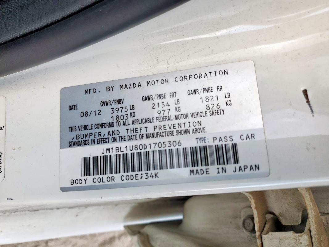 JM1BL1U80D1705306 - 2013 MAZDA 3 I WHITE photo 12