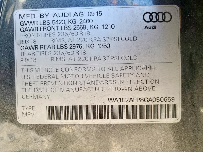 WA1L2AFP8GA050659 - 2016 AUDI Q5 PREMIUM PLUS Մոխրագույն լուսանկար 14