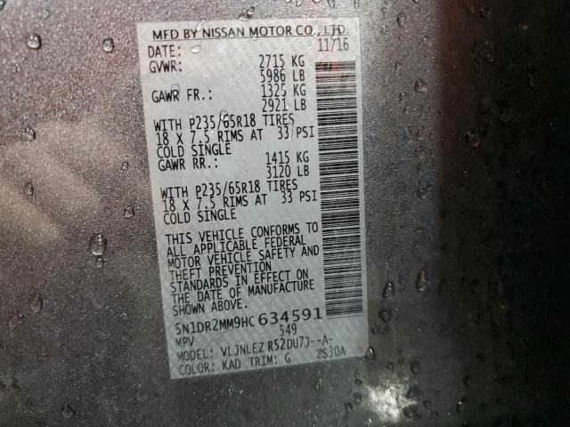 5N1DR2MM9HC634591 - 2017 NISSAN PATHFINDER S GRAY photo 13