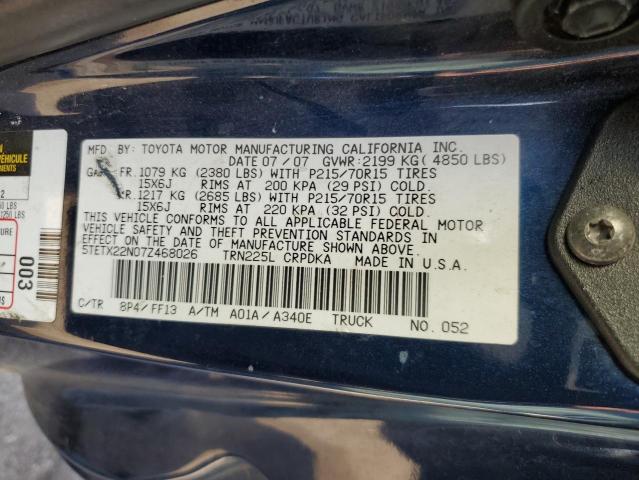 5TETX22N07Z468026 - 2007 TOYOTA TACOMA ACCESS CAB Bleu photo 12