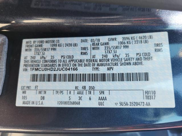 1FMCU0HD2JUC04166 - 2018 FORD ESCAPE SEL ლურჯი ფოტო 13